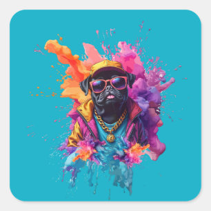 "Graffiti Mops Sticker – Urban Street Art Hund Dek Fyrkantigt Klistermärke
