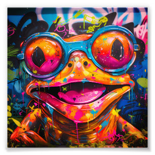 Graffiti Multicolor Frog med glasögon Fototryck