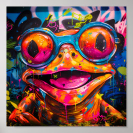 Graffiti Multicolor Frog med glasögon Poster