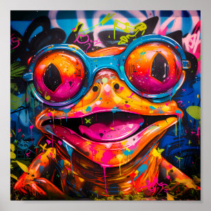 Graffiti Multicolor Frog med glasögon Poster