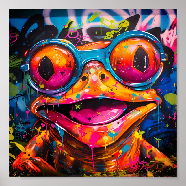 Graffiti Multicolor Frog med glasögon Poster (Framsidan)