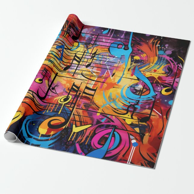 Graffiti Musik noter Wrapping Papper Presentpapper (Utrullad)