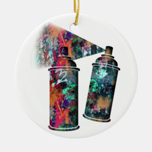 Graffiti och Paint Splatter Spray Cans Julgransprydnad Keramik