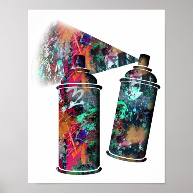 Graffiti och Paint Splatter Spray Cans Poster (Framsidan)