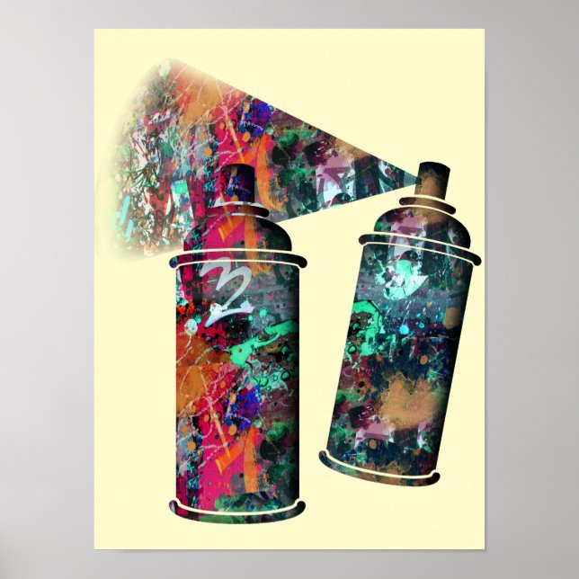 Graffiti och Paint Splatter Spray Cans Poster (Framsidan)