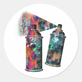 Graffiti och Paint Splatter Spray Cans Runt Klistermärke
