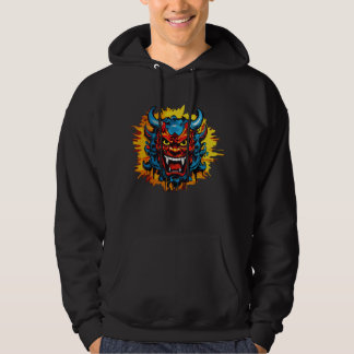 Graffiti Oni Mask Illustration, djärv och unik kon Hoodie