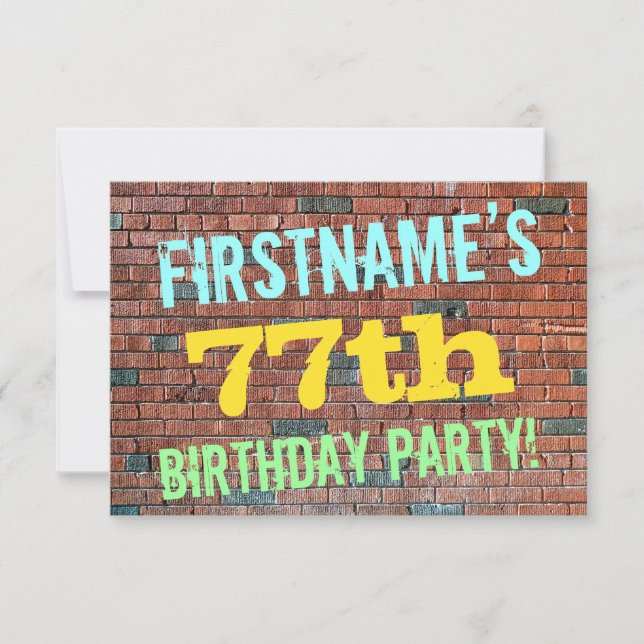 Graffiti på tegelvägg inspirerar 77-årsdag + namn inbjudningar (Framsida)