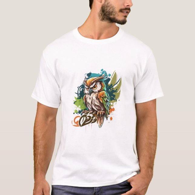 Graffiti Paint Uggla Bird Kreativ Art Painting T Shirt (Framsida)