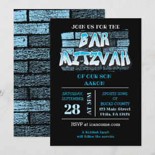 Graffiti Pub Mitzvah Brick Wall Splatter Inbjudan