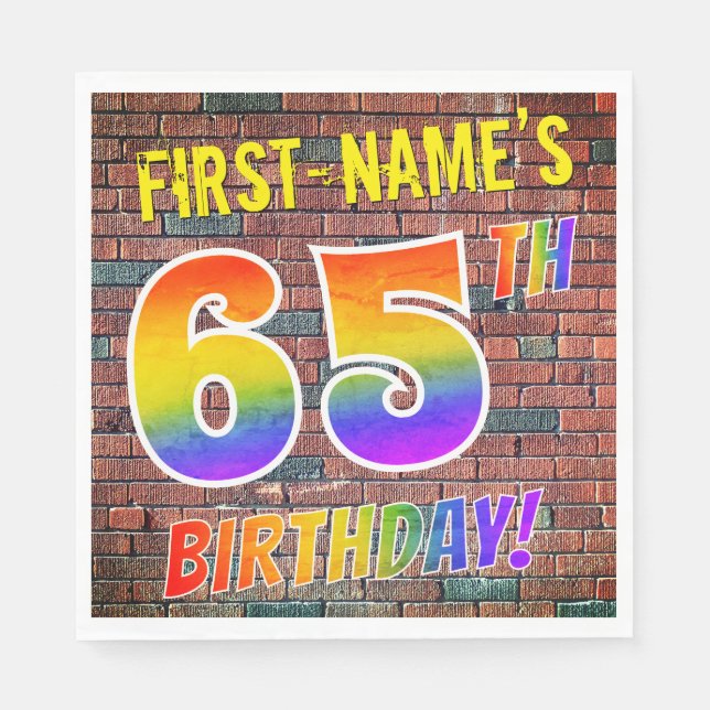 Graffiti Rainbow Se 65E BIRTHDAY! + Anpassat namn Pappersservett (Framsidan)