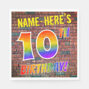 Graffiti Rainbow Titta 10:E BIRTHDAY! + Anpassat n Pappersservett