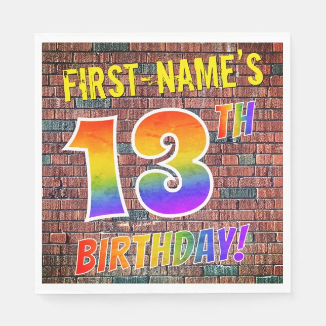 Graffiti Rainbow Titta 13:E BIRTHDAY! + Anpassat n Pappersservett (Framsidan)