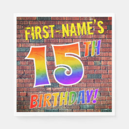 Graffiti Rainbow Titta 15:E BIRTHDAY! + Anpassat n Pappersservett