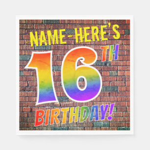 Graffiti Rainbow Titta 16:E BIRTHDAY! + Anpassat n Pappersservett