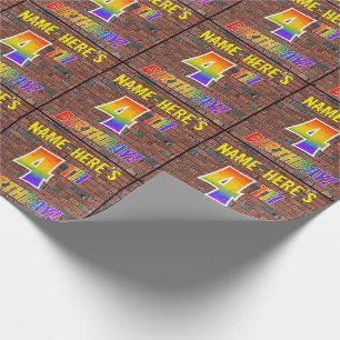 Graffiti Rainbow Titta 4E FÖDELSEDAGEN! & anpassat Presentpapper