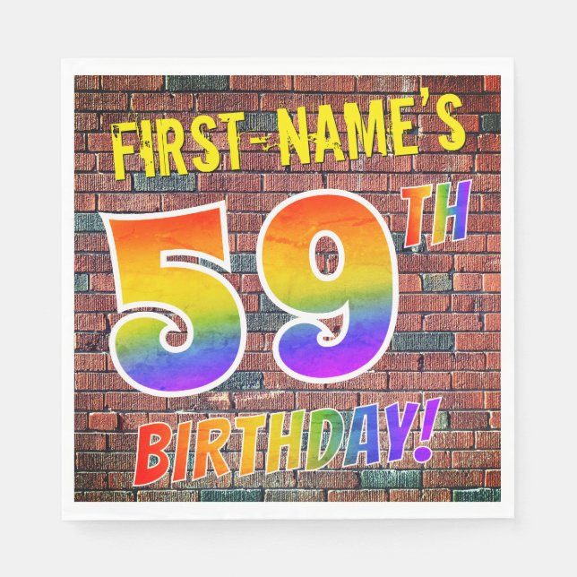 Graffiti Rainbow Titta 59:E BIRTHDAY! + Anpassat n Pappersservett (Framsidan)