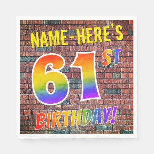 Graffiti Rainbow Titta 61ST BIRTHDAY! + Anpassat n Pappersservett