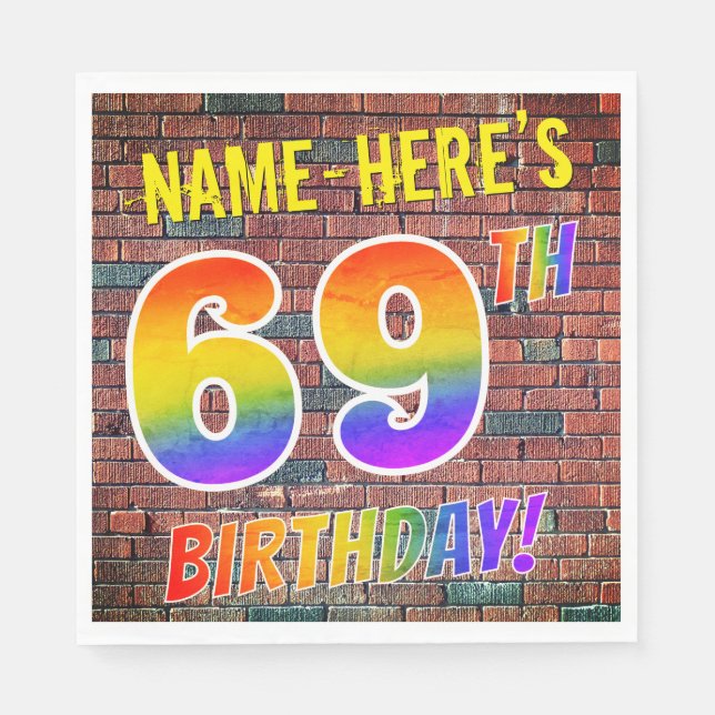 Graffiti Rainbow Titta 69:E BIRTHDAY! + Anpassat n Pappersservett (Framsidan)