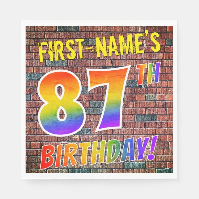 Graffiti Rainbow Titta 87:E BIRTHDAY! + Anpassat n Pappersservett (Framsidan)