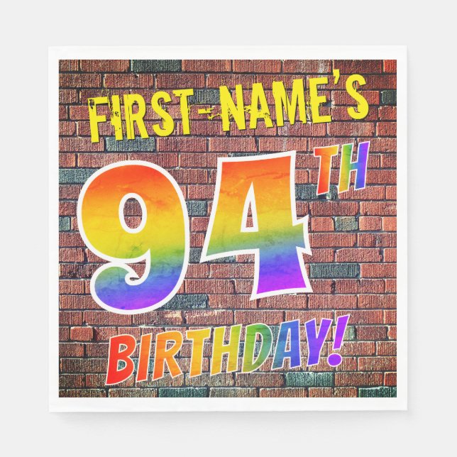 Graffiti Rainbow Titta 94:e BIRTHDAY! + Anpassat n Pappersservett (Framsidan)