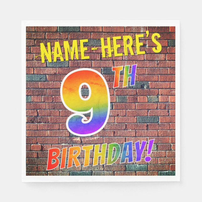 Graffiti Rainbow Titta på 9:E BIRTHDAY! + Anpassat Pappersservett (Framsidan)