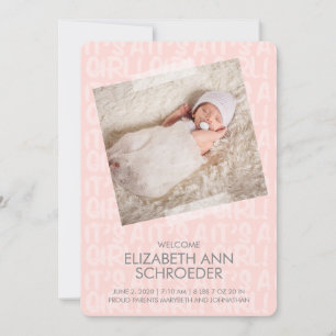 Graffiti Rosa Baby Birth Announcement Card Meddelande