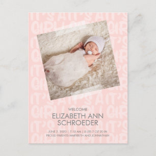 Graffiti Rosa Baby Birth Notice vycard Vykort
