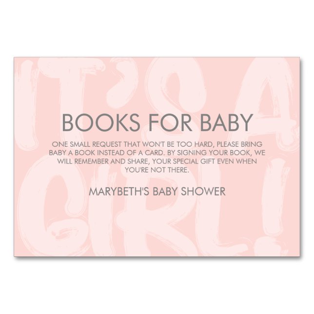 Graffiti Rosa Baby Shower Hämta en Bok-begäran Bordsnummer (Framsidan)