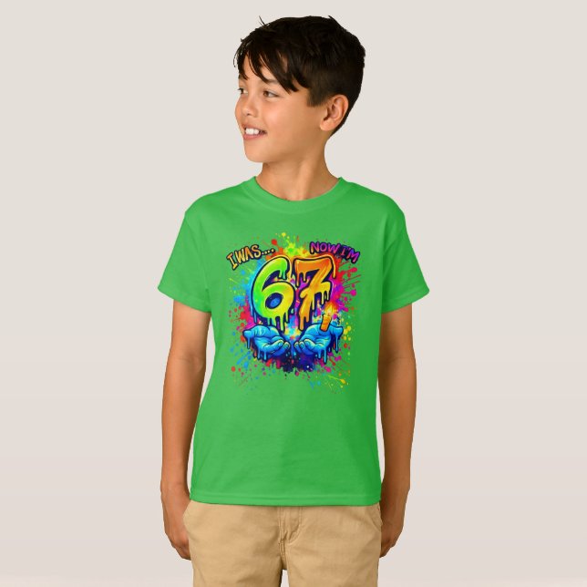 Graffiti Six Seven Birthday Party Trend Boy's T Shirt (Hel framsida)