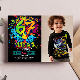 Graffiti Six Seven Kids Birthday Invitation Inbjudningar