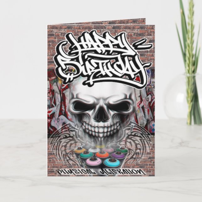Graffiti-skalle med födelsedagskort kort (Framsida)