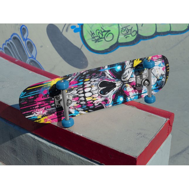 Graffiti Skalle Skateboarddäck Neon Gatukonst  Mini Skateboard Bräda 18,5 Cm (punk skull skateboard deck)
