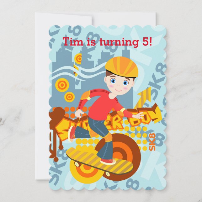 Graffiti skateboard födelsedagsfest inbjudningar (Framsida)