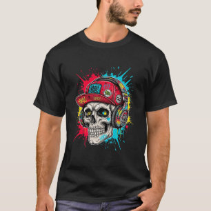 Graffiti Skull DJ - Neon Street Art Headphone T Shirt