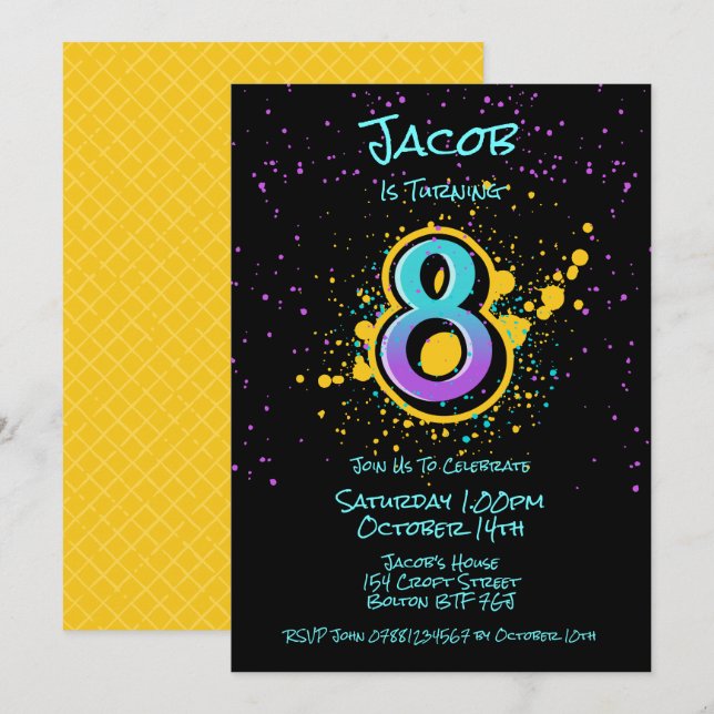Graffiti Splatter Age Åtta inbjudan (Fram/baksida)