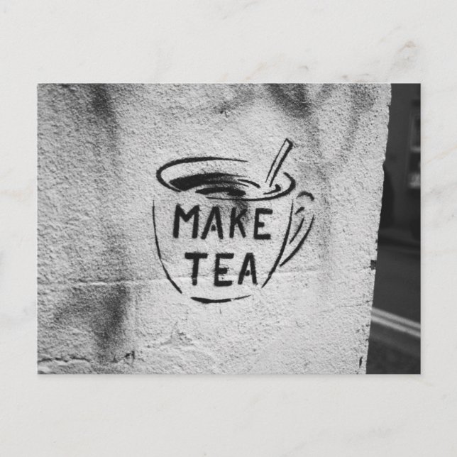 Graffiti stencil art "made tea"-slogan på vykort (Framsida)