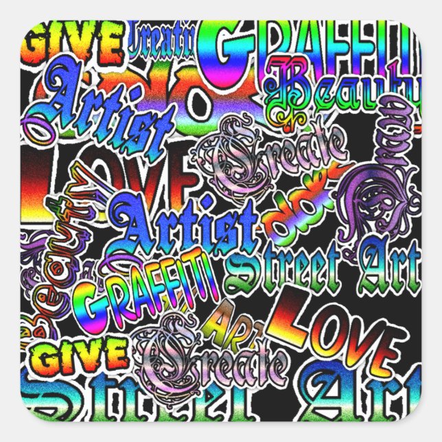 Graffiti Sticker med artisttermer Fyrkantigt Klistermärke (Framsida)