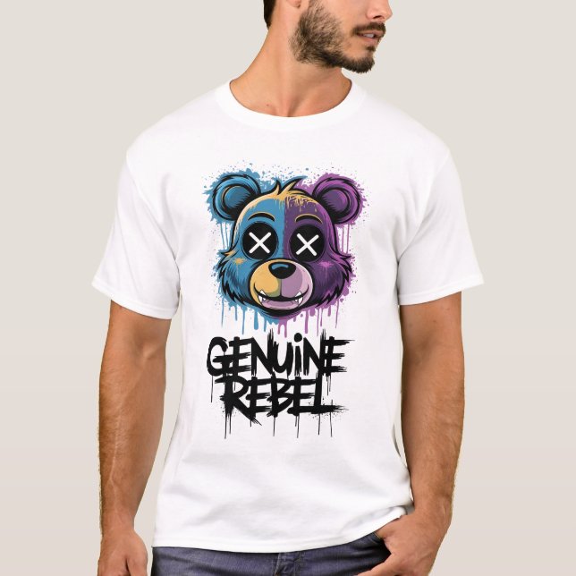 "Graffiti-Stil Äkta Rebel Bear T-Shirt (Framsida)