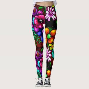 Graffiti Stil Flowers & Ladybug Rosa Lila Red Leggings