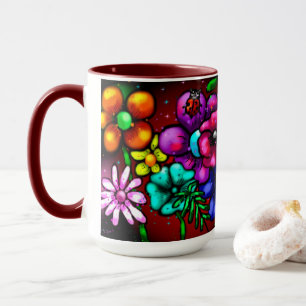 Graffiti Stil Flowers & Ladybug Rosa Lila Red Mugg