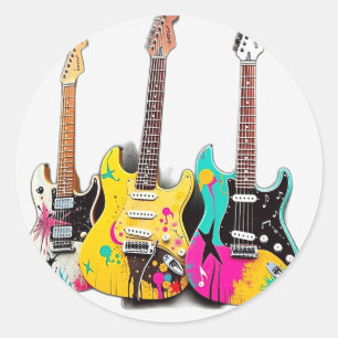 Graffiti Stil Guitars med Musik noter Runt Klistermärke