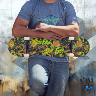 Graffiti stil & neon grön 'Ride Fast Live Free' Mini Skateboard Bräda 18,5 Cm