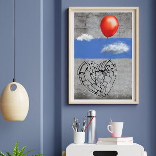 Graffiti Street Art Light-Heart Red ballon Poster