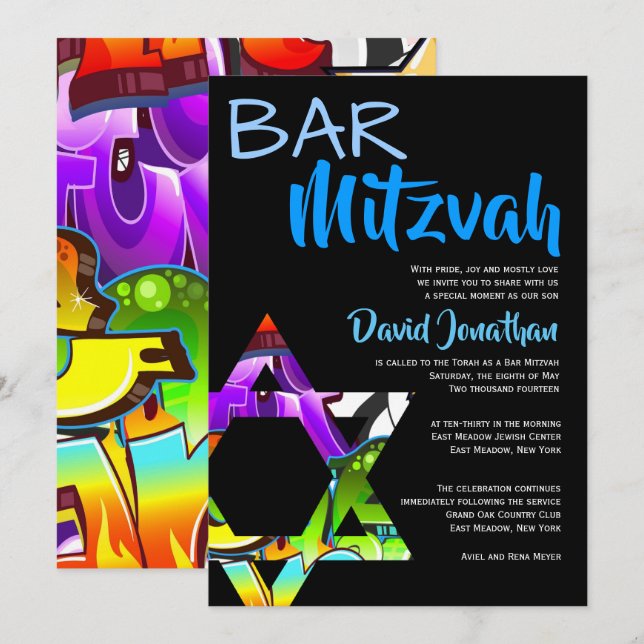 Graffiti Street Art Pub Mitzvah-inbjudan till Anpa Inbjudningar (Fram/baksida)
