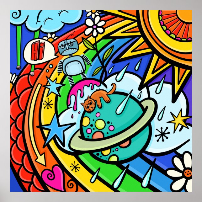 Graffiti Street Art Rainbow Weather Funky Tecknad Poster (Framsidan)