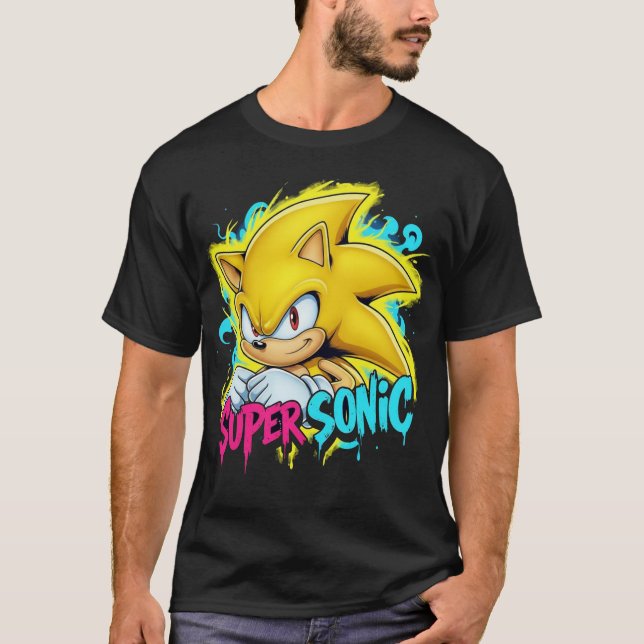 Graffiti Super Sonic - Neon Drip Streetwear Design T Shirt (Framsida)