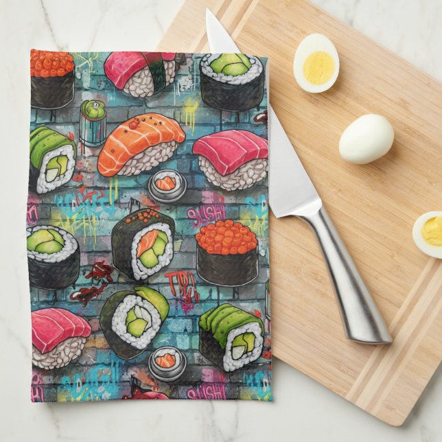 Graffiti Sushi Kökshandduk (Vikt i Fjärdedel)