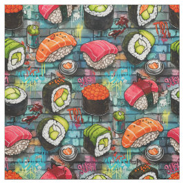 Graffiti Sushi Sömlöst Mönster Tyg