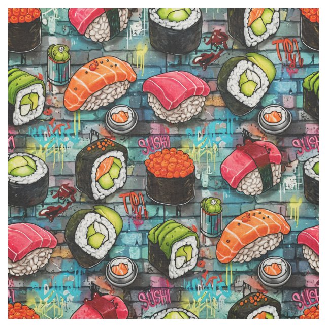 Graffiti Sushi Sömlöst Mönster Tyg (Provkarta)